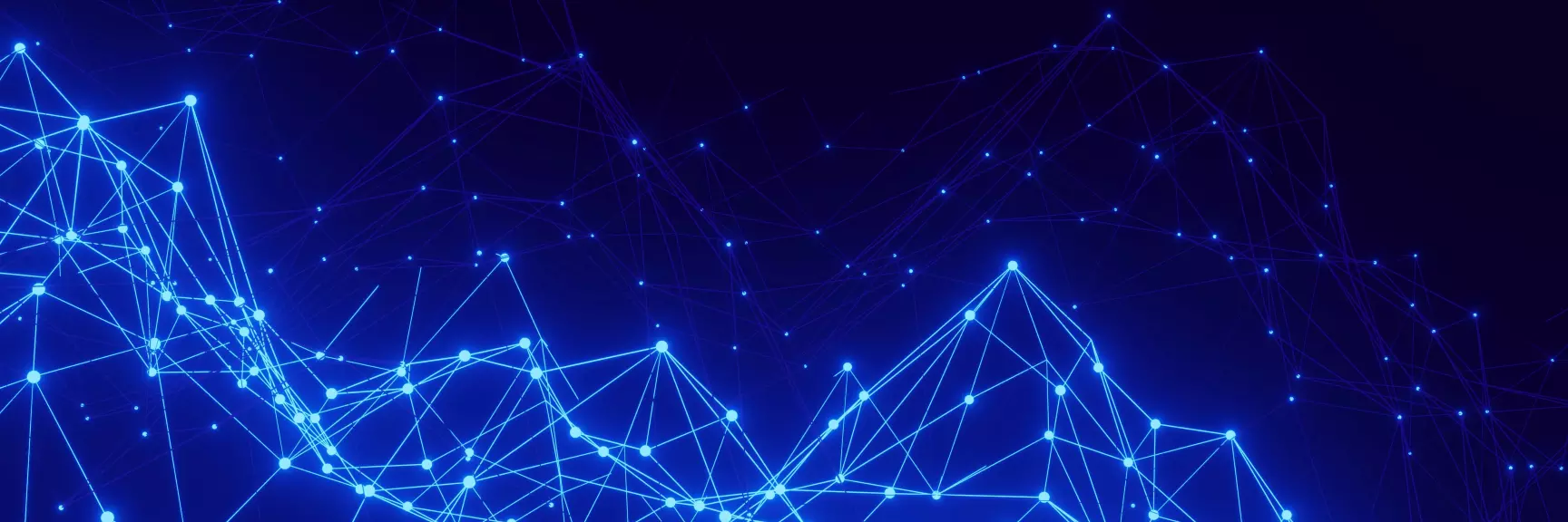 Abstract blue lines and dots on a dark background, connected forming a network